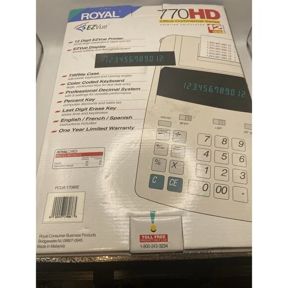 Royal 770HD EZVue Printing Calculator 12 Digit Commercial Office Adding Machine - Picture 8 of 8
